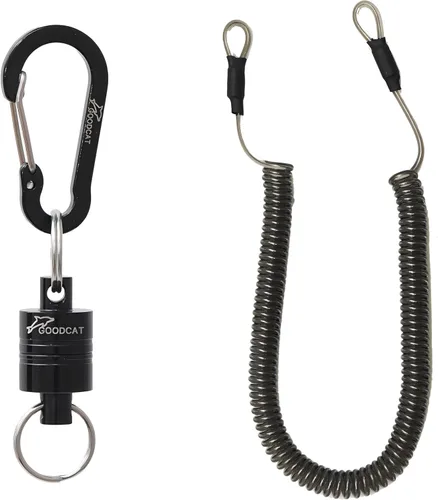 GOODCAT Strongest Magnetic Fly Fishing Net Release - Retractable Coiled Lanyard with Carabiner, Magnet Keychain Clip Retractor