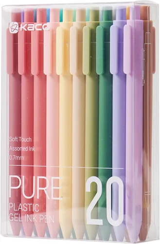Kaco PURE - Bolígrafos de gel, 20 colores surtidos, 0.7 mm, punta media, bonitos bolígrafos de papelería estética para diario 20 Macaron multicolor