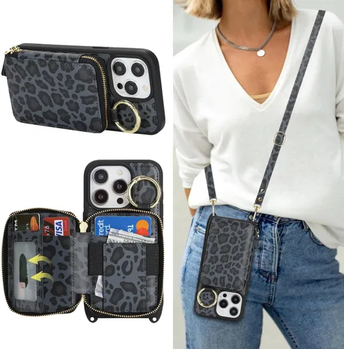 Miniatura 20 de Funda Cartera Bandolera para iPhone 11, Cuero PU Cremallera Bolso Cartera Funda Plegable con Tapa, Funda Folio con Soporte con Ranuras para Tarjetas