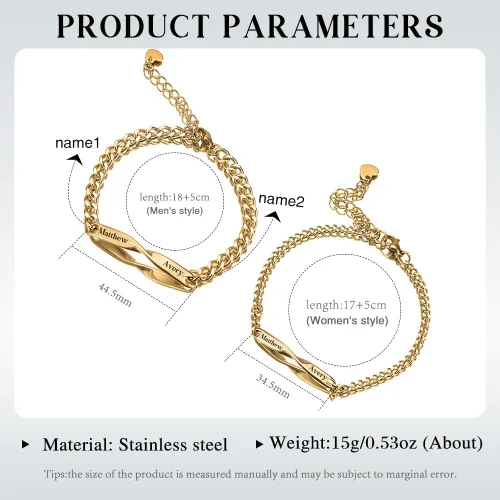 Miniatura 2 de LoraPetid Pulseras a juego personalizadas para parejas, pulseras magnéticas con nombre personalizado, joyería ajustable para parejas, regalos de San
