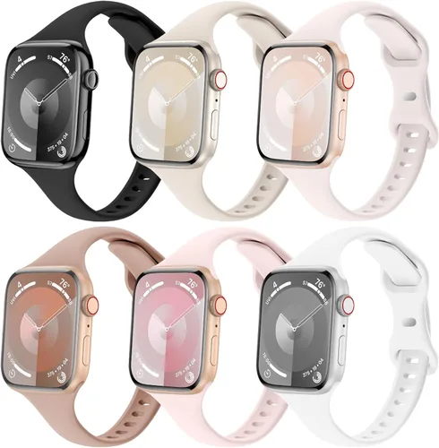 Miniatura 10 de 6 Pack de Correas delgadas y finas compatibles con Apple Watch 38mm 40mm 41mm 42mm 44mm 45mm 46mm 49mm para mujeres y hombres, correas de repuesto