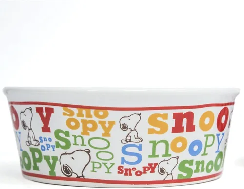 Peanuts Colorido cuenco de comida para perros Snoopy - Plato de cerámica pesada para mascotas (5 pulgadas de ancho)
