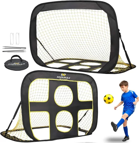 PodiuMax Portería de fútbol infantil 2 en 1, portería de fútbol portátil desplegable para patio trasero, red de fútbol para niños de 3 5 8 años,