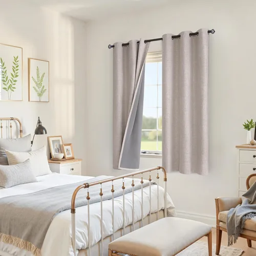 Miniatura 3 de YoungsTex - Cortinas opacas de lino para dormitorio, oscurecimiento de la habitación, cortinas con textura de lino, paneles con aislamiento térmico