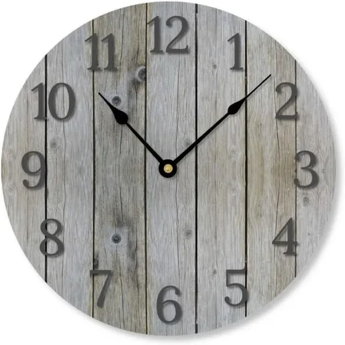 Reloj de pared rústico de madera gris envejecida, de 10 pulgadas, silencioso, sin tictac, funciona con pilas, para sala de estar, dormitorio,