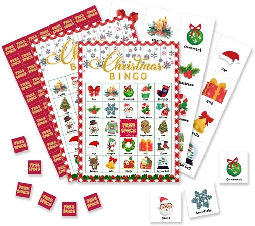 Tarjetas de bingo de Navidad Foosproea, juegos de bingo de Nochebuena para 24 jugadores, juegos de Navidad para amigos familiares actividades de