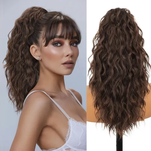 Miniatura 16 de ORSUNCER Extensión de cola de caballo de 18" con pinza rizada, cola de caballo esponjosa, extensiones de pelo sintético de aspecto natural para mujer
