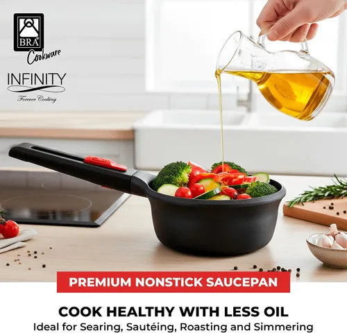Miniatura 3 de BRA COOKWARE Infinity - Cacerola antiadherente con tapa de vidrio, olla de 6.3 pulgadas y 1.2 cuartos de galón de profundidad, olla de sopa sin