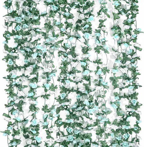 Miniatura 11 de Miracliy 5 guirnaldas de flores azules artificiales de 41 pies, guirnalda floral de primavera falsa para telón de fondo de pared de flores, boda