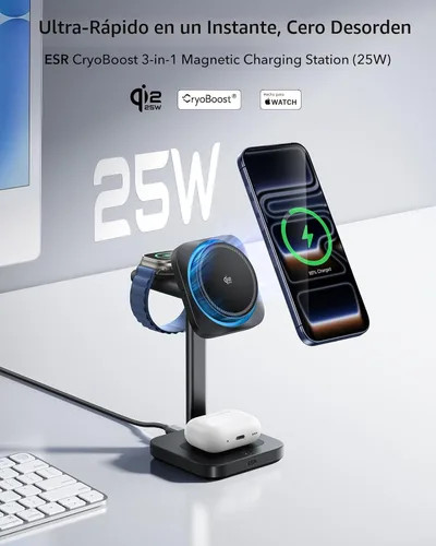 Miniatura 2 de ESR para estación de carga 3 en 1, soporte de cargador MagSafe certificado Qi2.2 de 25W con CryoBoost, estación de carga rápida con enfriamiento