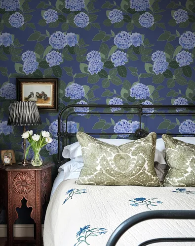 Miniatura 7 de Papel tapiz floral despegar y pegar autoadhesivo de hortensias, papel de pared estilo campo francés color crema, papel tapiz adhesivo