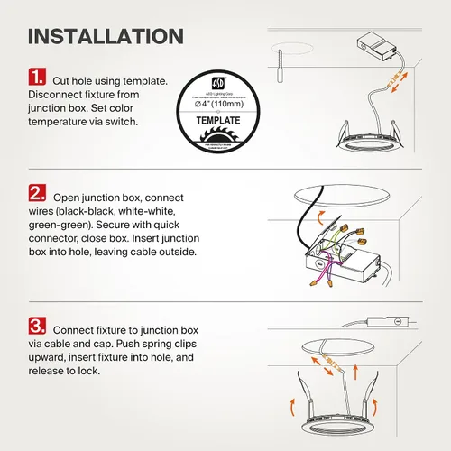 Miniatura 8 de ASD Luz empotrable con clasificación de fuego de 4 pulgadas, 5 colores 2700 K/3000 K/3500 K/4000 K/5000 K, 840 lúmenes, clasificación de fuego de 2