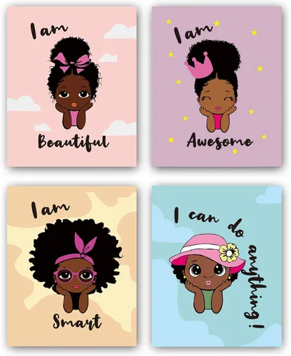 Miniatura 8 de Lienzo enmarcado para pared, póster motivacional de niña negra, pintura artística de niña afroamericana, arte de pared inspirador de niña negra