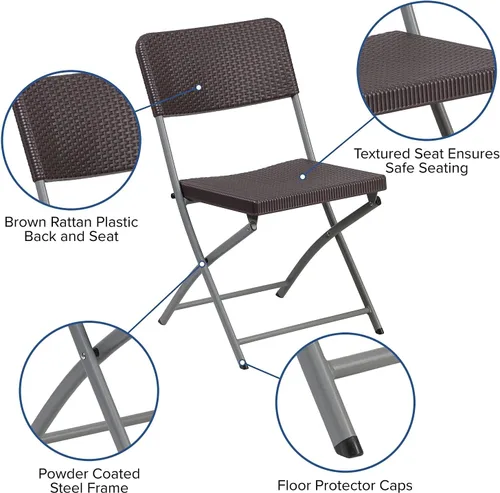 Miniatura 5 de Flash Furniture HERCULES Series - Silla plegable de plástico de ratán marrón con marco gris