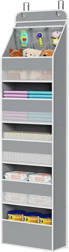Miniatura 29 de Univivi Organizador para colgar sobre la puerta con 5 estantes de tela, organizador de almacenamiento para puerta con 4 bolsillos grandes y 3