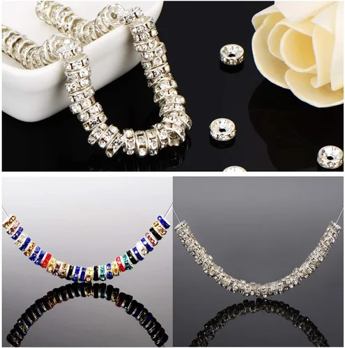 Miniatura 4 de Allb - 100 cuentas separadoras estilo Rondelle de 6mm, chapadas en plata, con cristal checo de rinestone para hacer joyas; cuentas sueltas para Negro