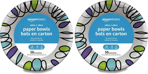 Miniatura 9 de Amazon Basics - Cuencos de papel ultra desechables, 20 onzas, aptos para microondas, a prueba de remojo, fuertes y resistentes, color blanco, 50