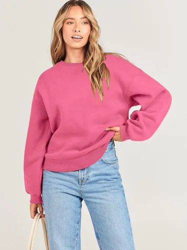 Miniatura 8 de ANRABESS Sudadera de manga larga para mujer, casual, cuello redondo, ajuste holgado, sudadera con capucha de forro polar para otoño
