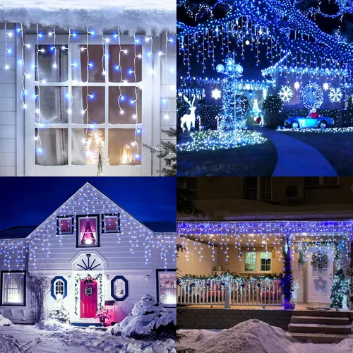 Miniatura 6 de Toodour Luces de Carámbano de Navidad Blancas y Azules, 29.5 pies, 360 Luces LED de Carámbano, 8 Modos, 60 Gotas, Luz LED de Navidad para Cortina