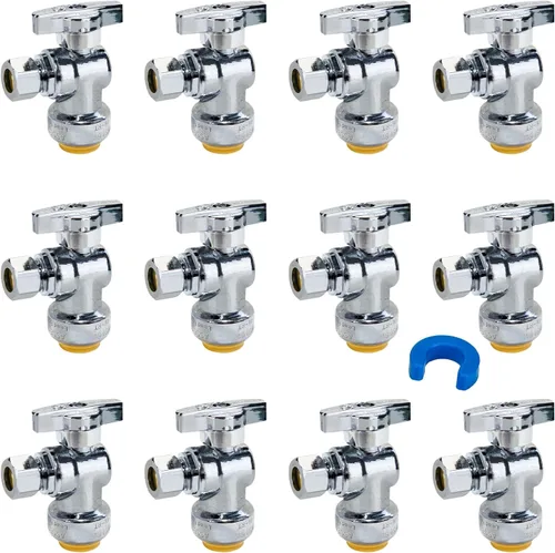 SUNGATOR Paquete de 12 válvulas de parada angular, válvula de cierre de agua en ángulo de compresión de 1/2 x 3/8 pulgadas, cierre de agua del