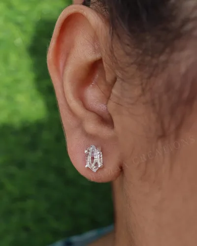 Miniatura 4 de Pendientes de diamante Herkimer crudo Aretes de diamante Herkimer de 4 puntas Joyas hechas a mano Plata de ley 925