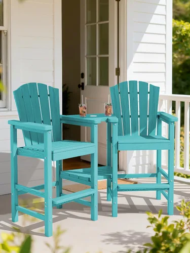Miniatura 3 de KINGYES Aruba - Juego de 4 sillas Adirondack altas de HDPE con bandejas de conexión dobles, silla Adirondack de altura de barra en relieve para 2