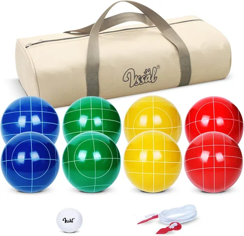Juego de pelotas de bocce de 100mm (3.94 pulgadas) de tamaño y peso reglamentarios con 8 pelotas de resina bocce, pallino, bolsa de transporte,