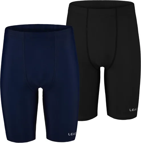 Miniatura 2 de LEAO Traje de baño para niños y jóvenes, color liso, con protección solar UPF 50+, secado rápido, pantalones cortos de natación atléticos