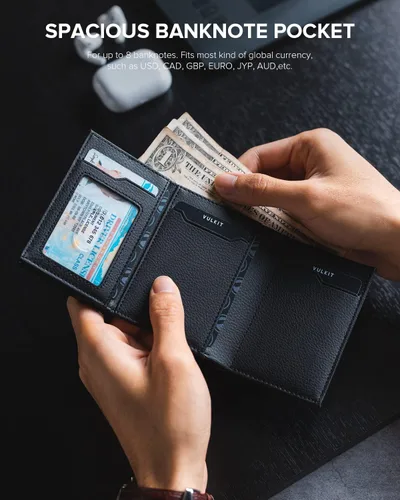 Miniatura 4 de VULKIT Cartera con bolsillo para monedas, cierre magnético, con ventana de identificación, billetera de cuero para efectivo y tarjetas de crédito