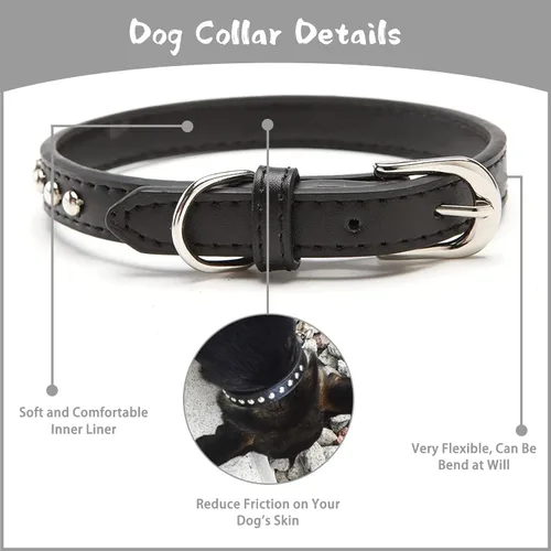 Miniatura 4 de BINGPET Collar de cuero ajustable para perro, collar duradero con tachuelas, con hebilla de metal y anillo en D para perros pequeños, medianos