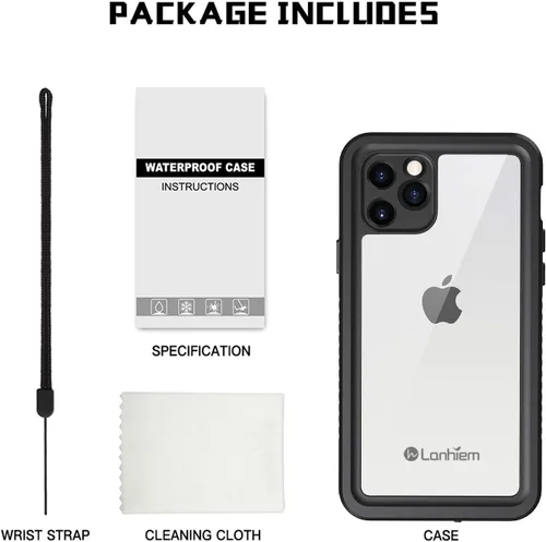 Miniatura 9 de Lanhiem Funda impermeable para iPhone 11 Pro Max, protección de cuerpo completo 360 bajo el agua, a prueba de suciedad, a prueba de golpes, con Negro
