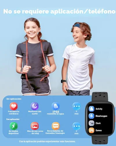 Miniatura 2 de Reloj inteligente BIGGERFIVE para niños, rastreador de actividad física de 1.8", podómetro, frecuencia cardíaca, monitor de sueño, IP68 resistente