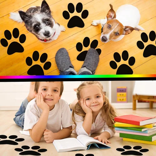 Miniatura 3 de ReliThick 30 Piezas Calcomanías de Suelo con Huellas de Patas 7.5" Huellas de Patas Grandes Adhesivo de Pared Autoadhesivo Calcomanía de Suelo