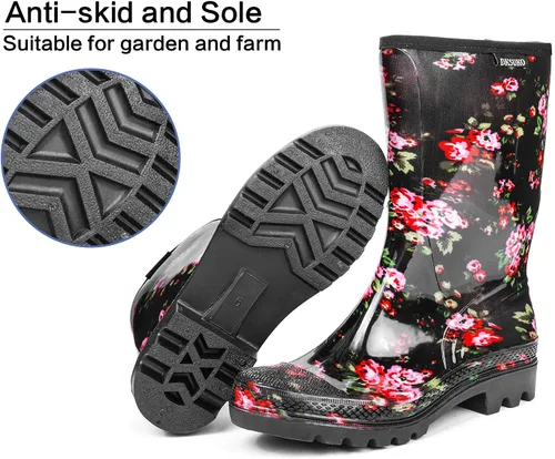 Miniatura 4 de DKSUKO Waterproof Womens Rain Boots insulated,Lightweight Rubber fashion Boots in Gardening,Warm and Comfortable Wide Calf Rain Boots with Glossy in