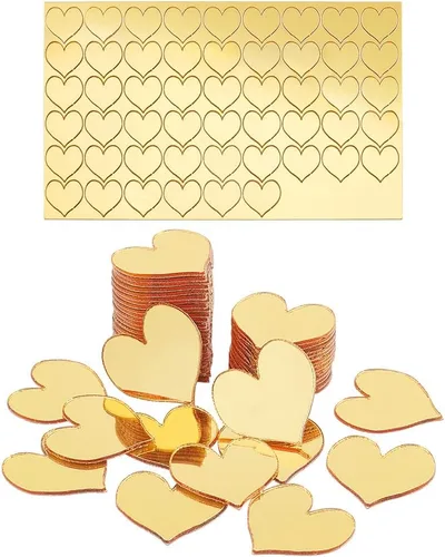 PH PandHall - 100 espejos dorados para manualidades, azulejos de espejo autoadhesivos de corazón de 0.7 pulgadas, calcomanías de espejo acrílico