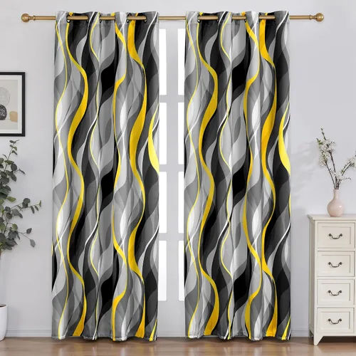Miniatura 11 de weesire - Cortinas opacas azules y grises modernas con rayas decorativas, 100% bloqueo de luz, oscurecimiento con ojales, cortina azul para sala