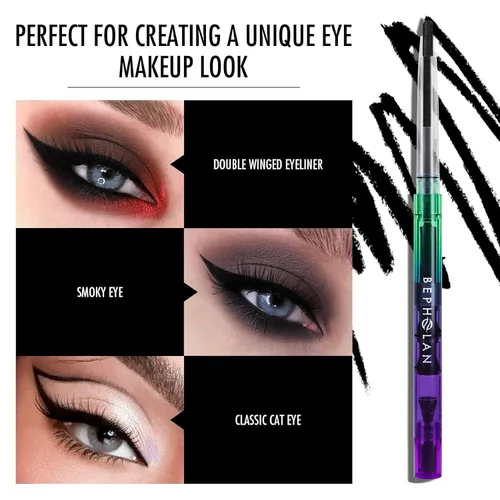 Miniatura 6 de BEPHOLAN Lápiz delineador de ojos de gel negro, impermeable, a prueba de manchas, delineador de ojos mate de larga duración, retráctil con afilador