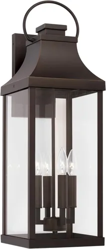 Miniatura 10 de Capital Lighting 946411BK Bradford - Farol de pared para exteriores de cristal transparente, 1 luz de 100 vatios, 17 pulgadas de alto x 6 pulgadas