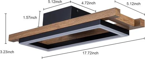 Miniatura 2 de Lingkai Luces LED de techo modernas de madera, cuadrada, rectangular, de madera, 17.3 pulgadas, 12 W, accesorios de iluminación de techo de cocina