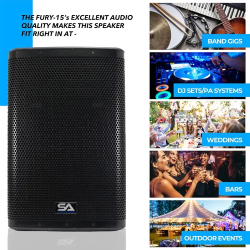 Miniatura 5 de Seismic Audio Altavoces Fury-15, par de altavoces PA/DJ premium, 15", Bluetooth, DSP, mezclador integrado y amplificador de clase D