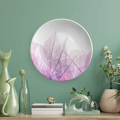 Miniatura 5 de XISUNYA Plato decorativo de 7 pulgadas, cerámica con hojas de cerámica, esqueleto, flores de primavera transparentes de fantasía, impresión de moda