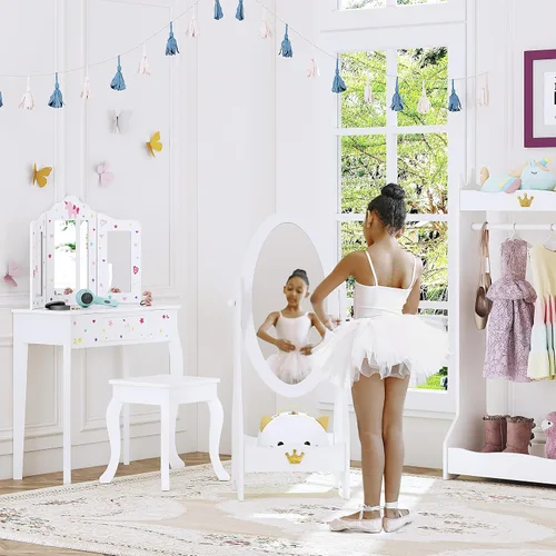 Miniatura 5 de UTEX - Espejo de cuerpo entero para niños, espejo de vestir independiente con vista ajustable, espejo de madera con almacenamiento para niños de 3 a