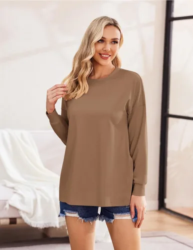 Miniatura 4 de Ekouaer Camisas de maternidad para mujer, manga larga, con abertura lateral, camiseta de embarazo, blusa tipo túnica, ropa casual para mamá