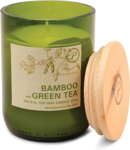 Miniatura 10 de Paddywax Eco Green Collection - Vela de mezcla de cera de soja en tarro de vidrio, aroma a limón Meyer, recipiente verde con tapa de madera, 8 onzas
