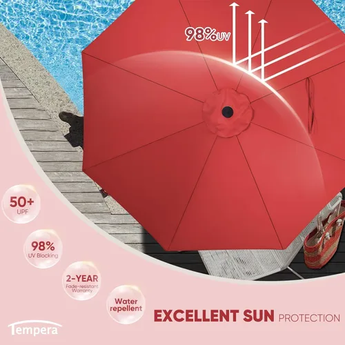 Miniatura 2 de Tempera Patio Market - Sombrilla de mesa para exteriores con botón de inclinación y manivela, sombrilla grande con poste resistente y toldo Rojo
