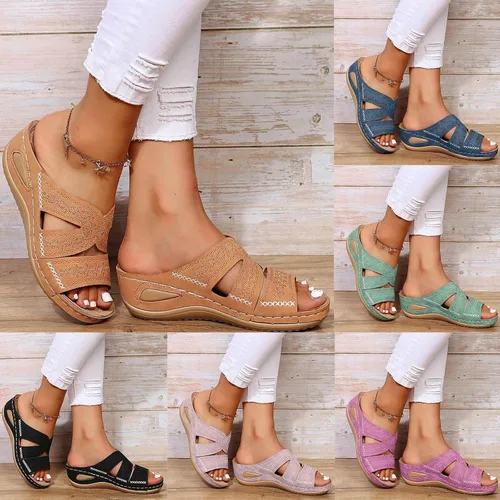 Miniatura 4 de Generic Sandalias ortopédicas de cuña con soporte de arco para mujer, sandalias informales de punta abierta, unisex para adultos