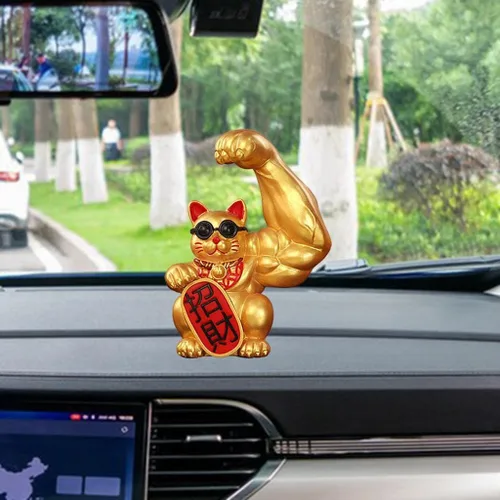 Miniatura 3 de Fenteer Muscle Arm Lucky Fortune Cat Figurine Esculturas Cabeza Abrir vigorosamente Tienda de regalos Esculturas Fortuna Riqueza Acogedora Gato