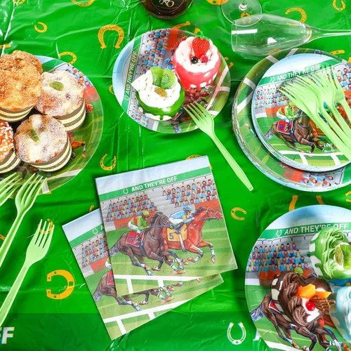 Miniatura 6 de Roshtia 192 piezas de suministros de fiesta Derby para decoración de fiesta de carreras de caballos, juego de vajilla para fiesta del día del Derby