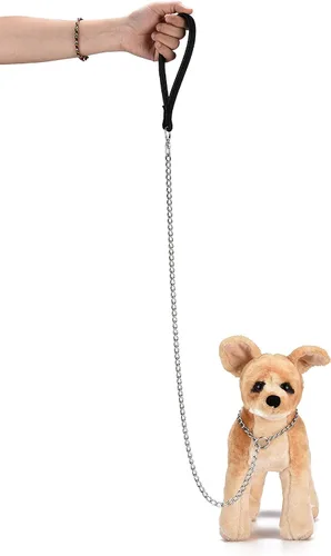 Miniatura 7 de Correa y collar de metal para perro, cadena a prueba de mordidas de 4 pies con cadena en P, correa resistente para mascotas con mango acolchado