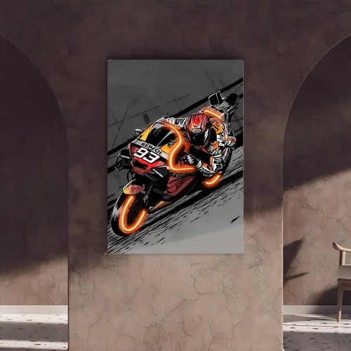 Miniatura 5 de Sorventina Pintura en Estilo Neón Naranja #93 RC213V Bicicletas de Carrera en Arte de Pared - Lienzo Envuelto de 16x24, Sin LED, Decoración Ideal